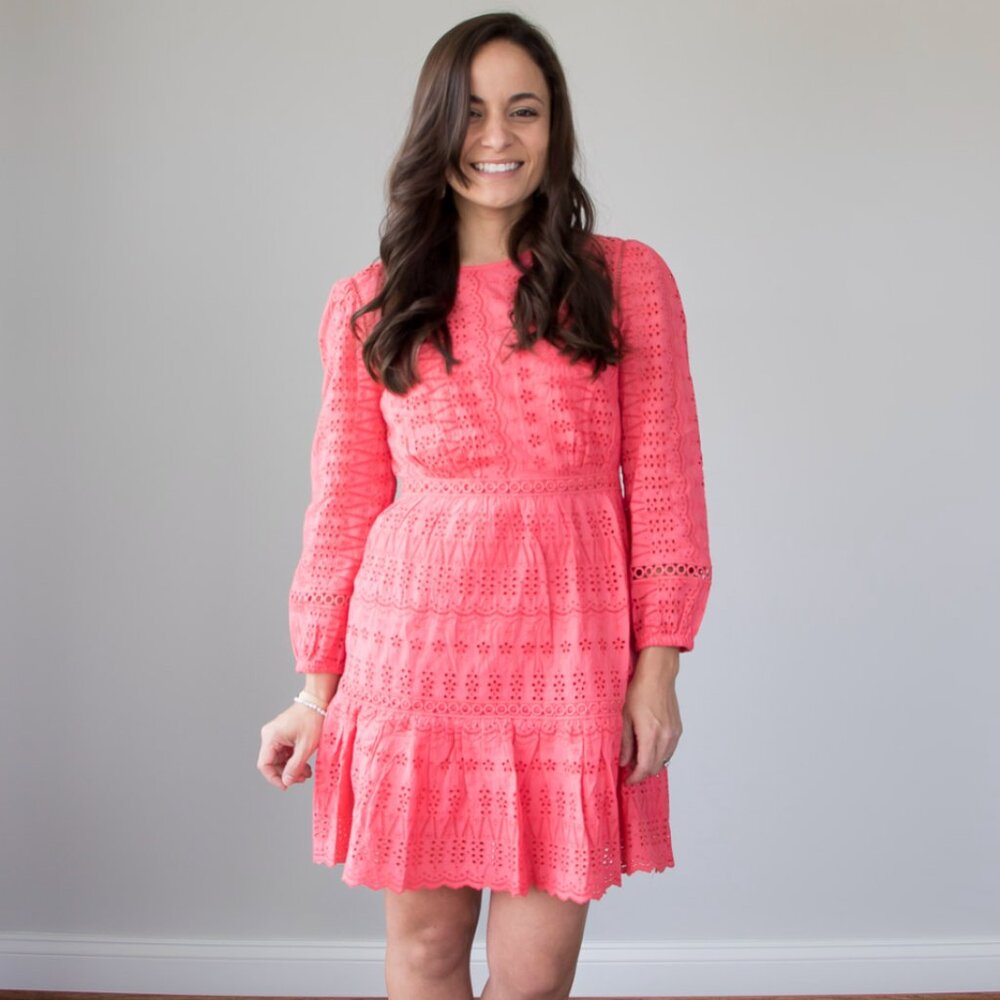 J. Crew 100% Cotton Pink Eyelet Embroidered Long Sleeves Dress women's 18T